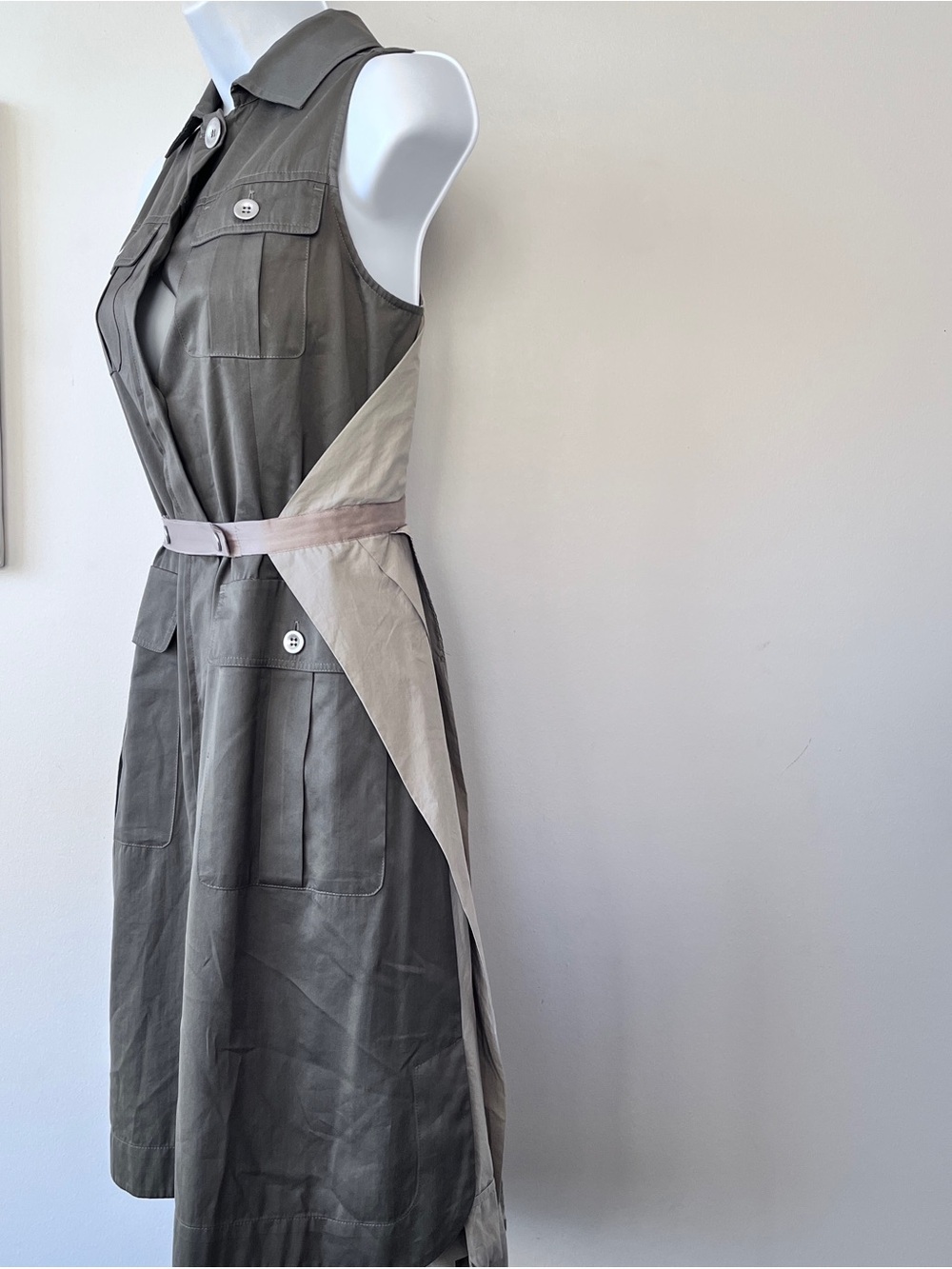 Sportmax Defilé Max Mara RTW Collection Olive Green Tan Sleeveless Dress Sz S - Picture 3 of 12